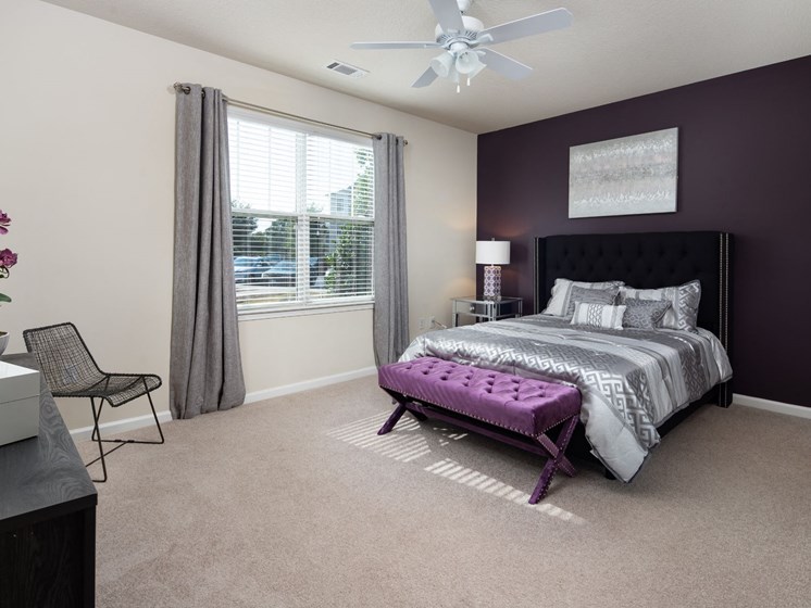 Modern Bedroom With Ceiling Fan at Abberly Village Apartment Homes, West Columbia, South Carolina